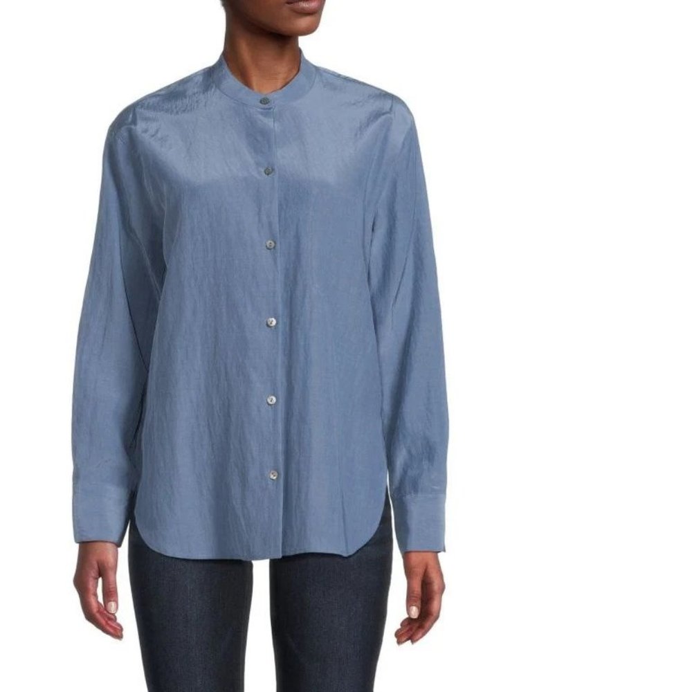VINCE ​Bishop Collar Cupro Blend Shirt, Medium